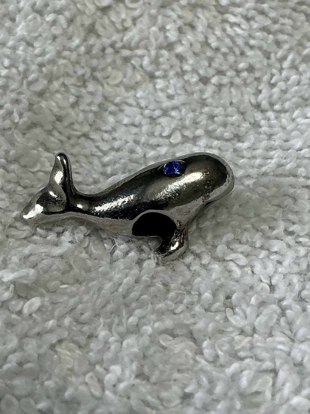 Whale Slider Charm with Blue Rhinestone Blowhole